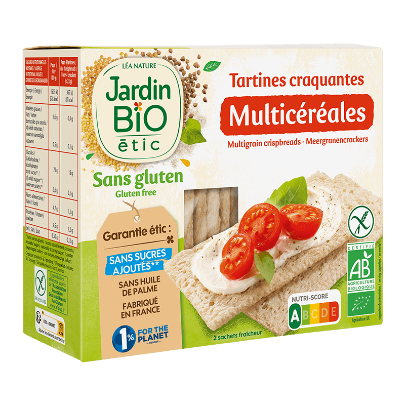 Tartines multicéréales bio sans gluten - Tartines bio sans sucres ajoutés  ni huile de palme